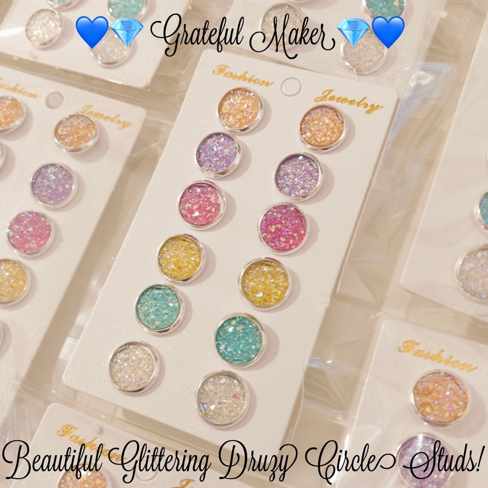NEW!๐๐CIRCLE DRUZY EARRING!๐๐GLITTERING RESIN! - Picture 1 of 8